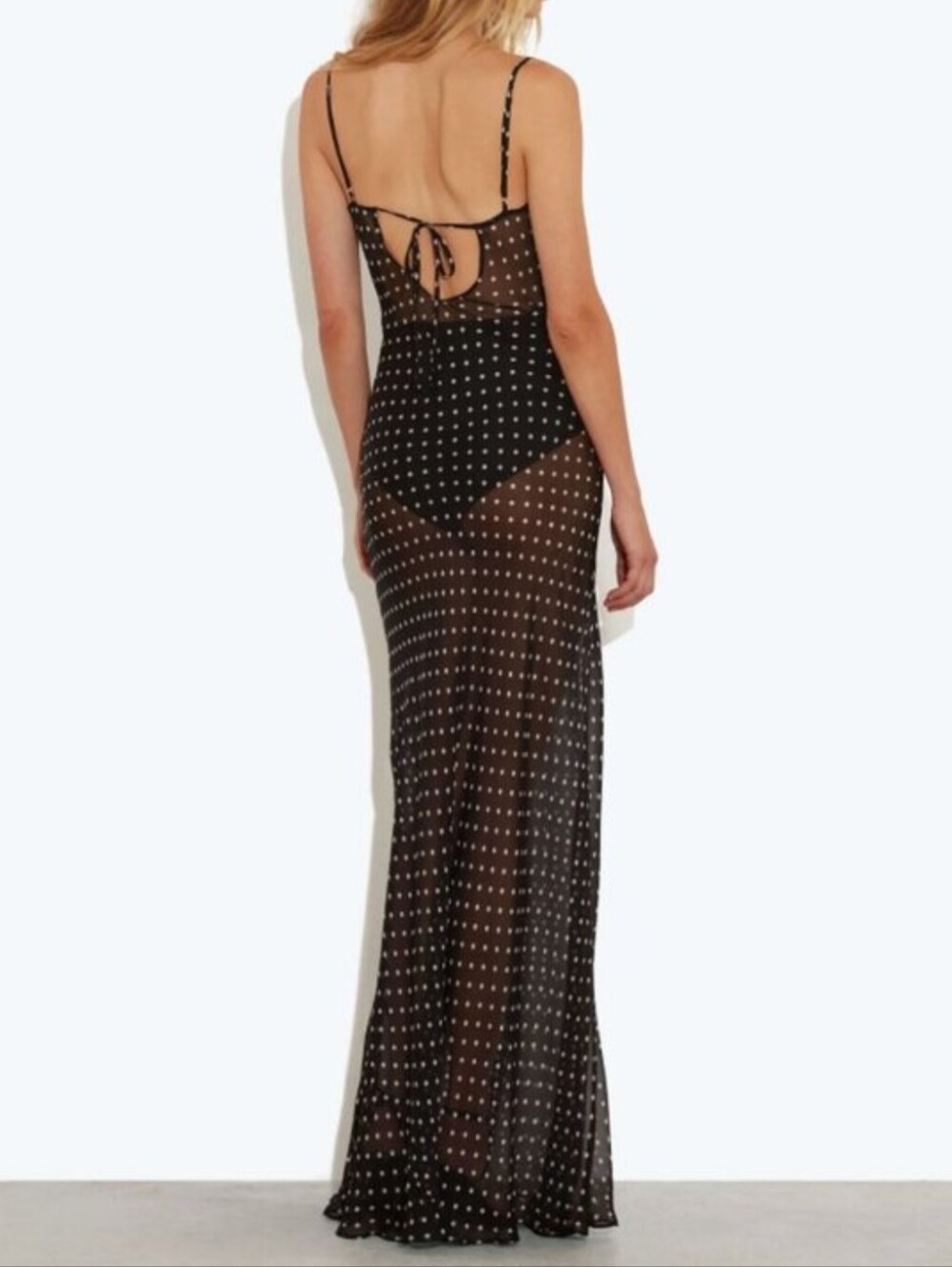RAT AND BOA GISELE POLKA DOT MAXI SILK DRESS BLACK AND WHITE - Picture 4 of 14